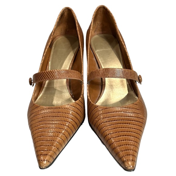 Nine West Donao pointed toes crocodile print brown 3” heel shoes Size 8.5